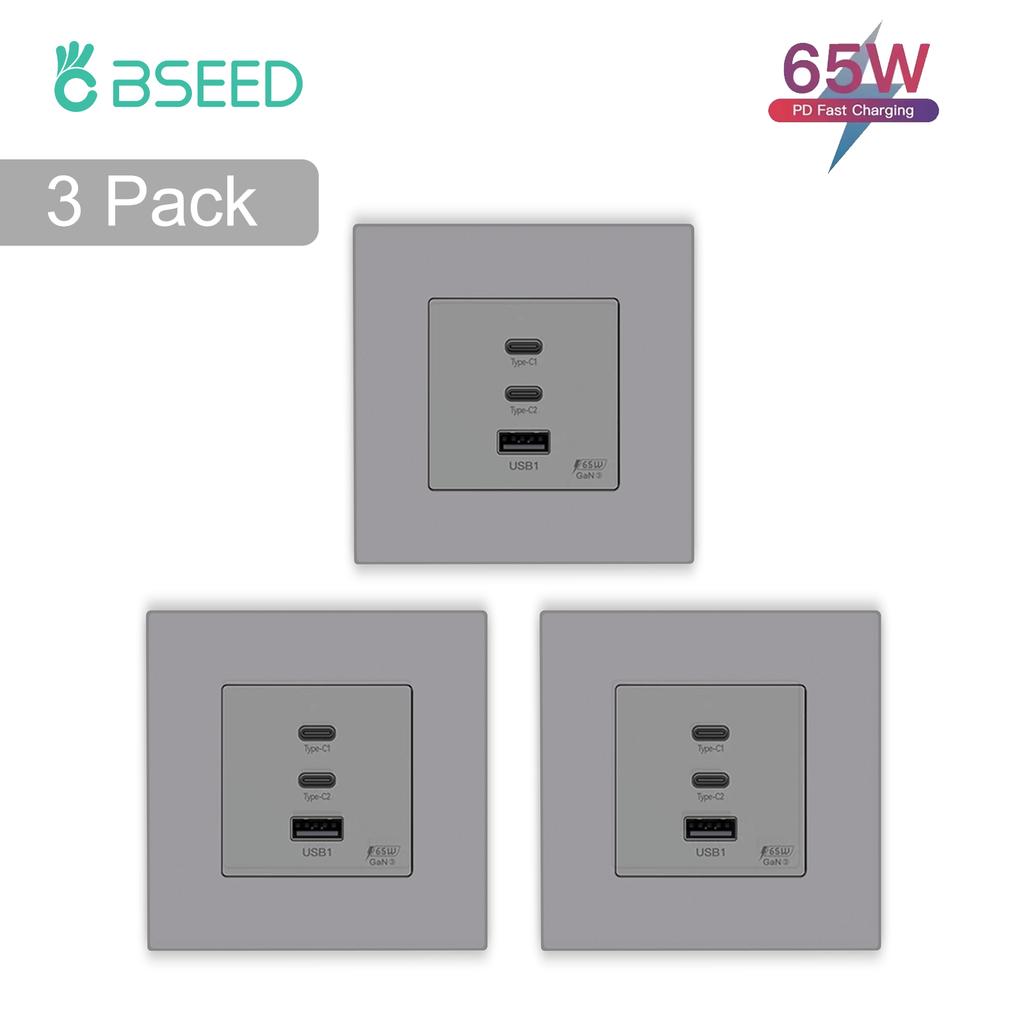 BSEED EU Настенная розетка с двойным портом USB Type-C 65 Вт для быстрой зарядки телефона и ноутбука Матовая пластиковая рамка 1/2/3/4 шт.