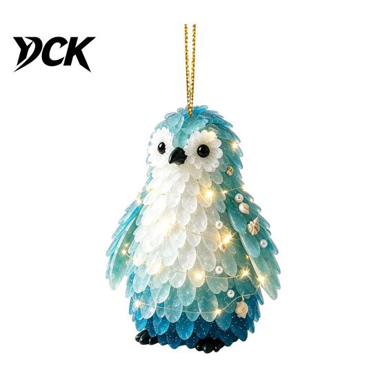 Handmade Style Christmas Decor Blue Glass House Hanging Ornament, Acrylic Double Side Thoughtful Gift Ideas Printed Tree Pendant, Festive Holiday Home