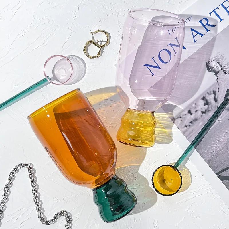 Красочный подарочный набор, стеклянная кружка с ложкой, стеклянная чашка, кофейные кружки, подарочный набор на день рождения, домашняя декоративная ваза, стаканы