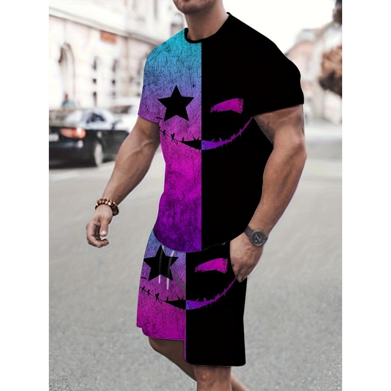 Комплект из 2 предметов: футболка, шорты, 3D-принт с изображением мультяшного кролика, летний повседневный топ с коротким рукавом, спортивные шорты для улицы и улицы