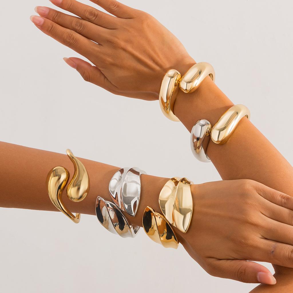 Fashion INS Metal Texture Water Drop Hug Bracelet for Women Exaggerated Design Spring Open Bracelet