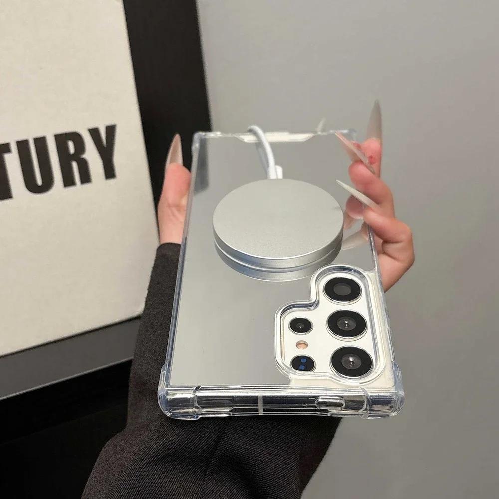 Mirror for Magsafe Case for Samsung Galaxy S25 Ultra S23 S22 Plus S24 FE A55 A35 A54 A16 A15 A36 A56 Make Up Slim Cover