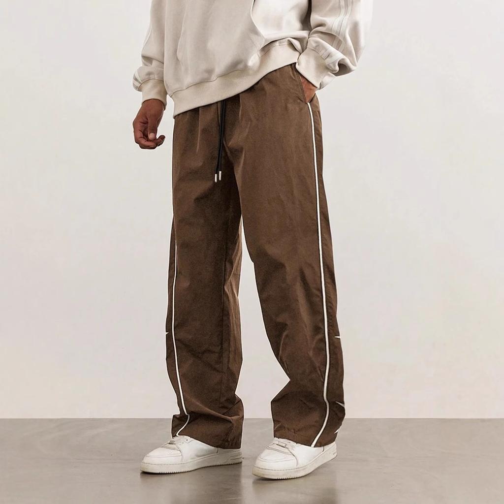 Модные мужские свободные прямые брюки 2025 года, весна-лето, уличная мода, брюки на шнурке, мужские брюки с вышивкой в стиле хип-хоп со звездами