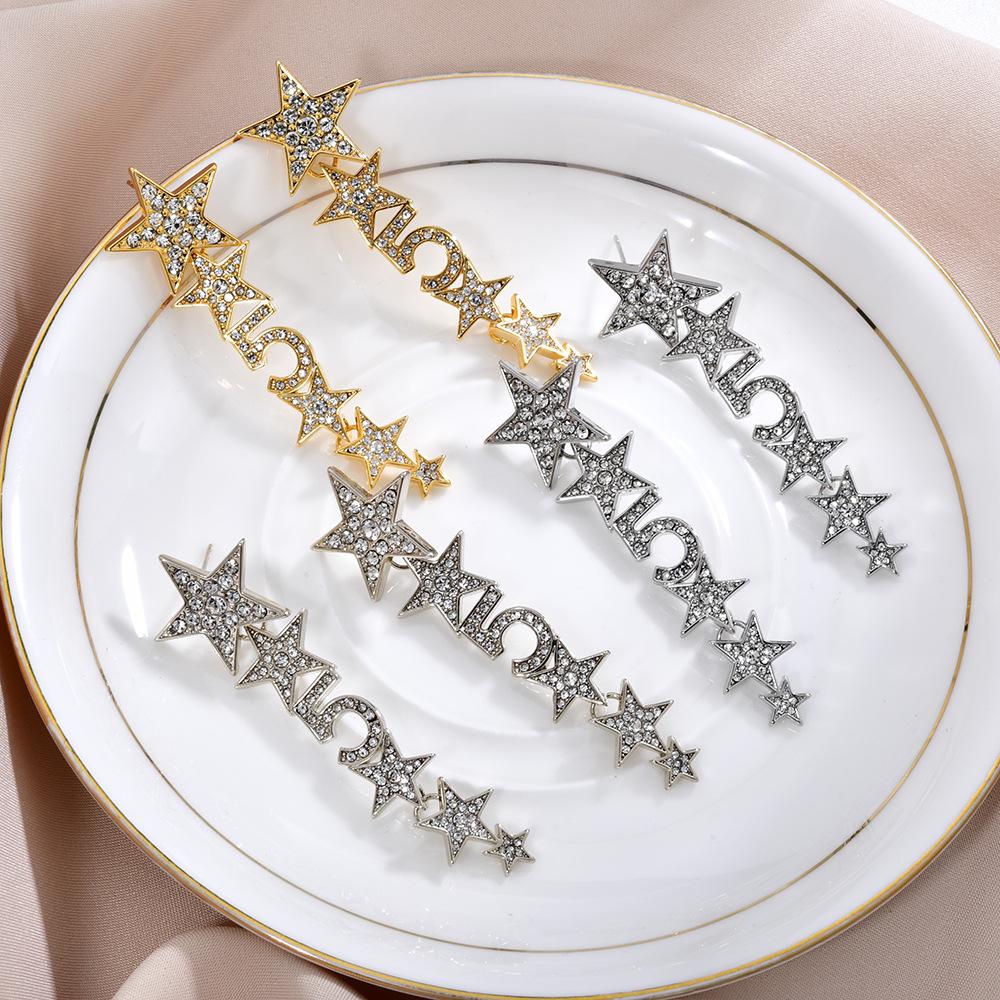 2026 New Elegant Star & Number 5 Long Tassel Earrings Light Luxury Full Zircon Drop Earrings for Women
