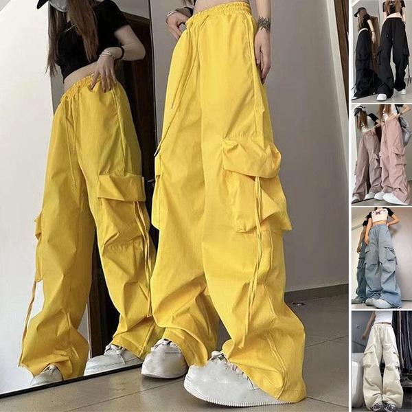 Женские брюки-карго, винтажные модные однотонные брюки с высокой талией и широкими брюками на шнуровке, уличная одежда в стиле хип-хоп, мешковатые технические брюки для бега, большие размеры