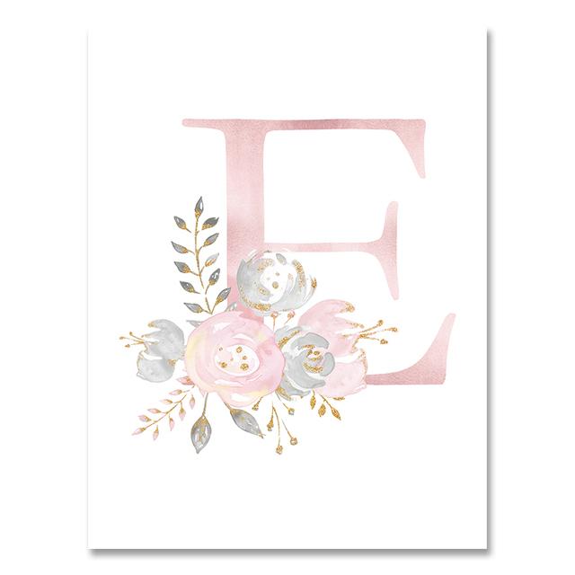 Персонализированный постер с именем ребенка на заказ, картина на холсте, детские принты, розовые цветы, настенные художественные картины для девочек, украшение комнаты, без рамки