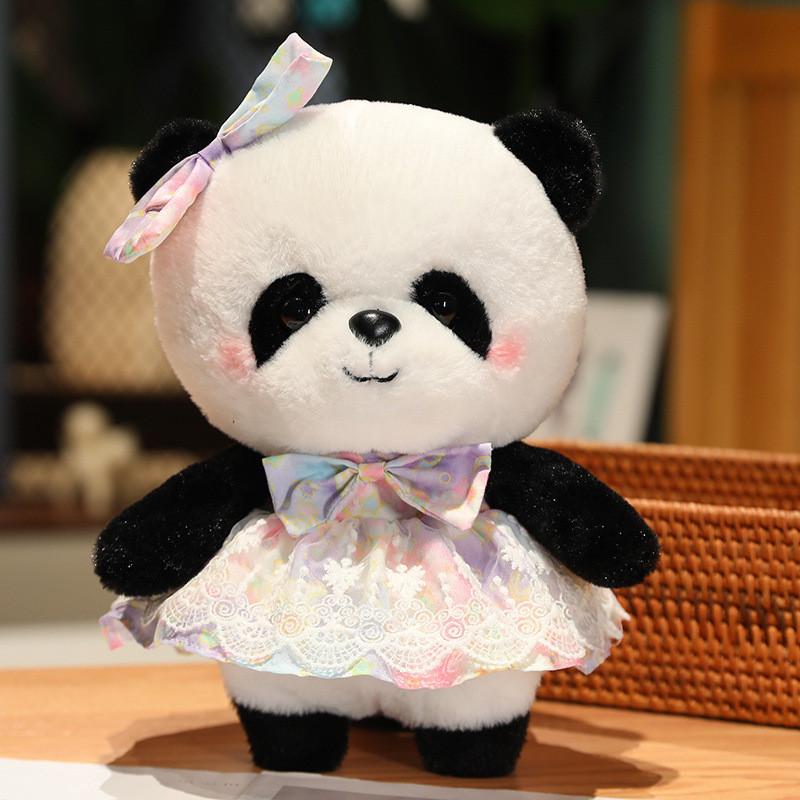 Cute Lolita Sweet Dress Panda Plush Toys Cartoon Girls Birthday Dolls Gifts