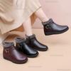 Casual Side Zip Pu Ankle Boots Women 2025 Winter Warm Short Plush Non Slip Mom's Shoes Vintage Soft Faux Fur Wedge Heel Booties