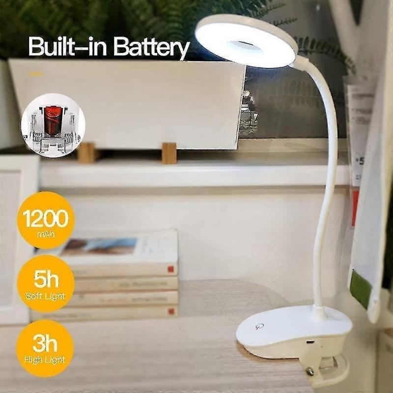 Clip-on Reading Light, Battery Powered, Clip-on Bed Light With 3 Brightness Levels, Usb Rechargeable, Reading Light