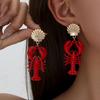 Горячая Распродажа Серия Морская Жизнь Красный Лаковый Лобстер Серьги Металлические Серьги-Ракушки Женские Серьги