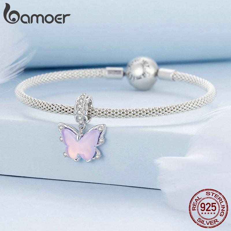 BAMOER Стерлингового Серебра 925 пробы романтические кружевные подвески-бабочки кулон для женщин браслет DIY ювелирные изделия