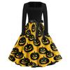 Women's Square Neck Retro Dress with Halloween Print for Casual Parties and Festive Occasions