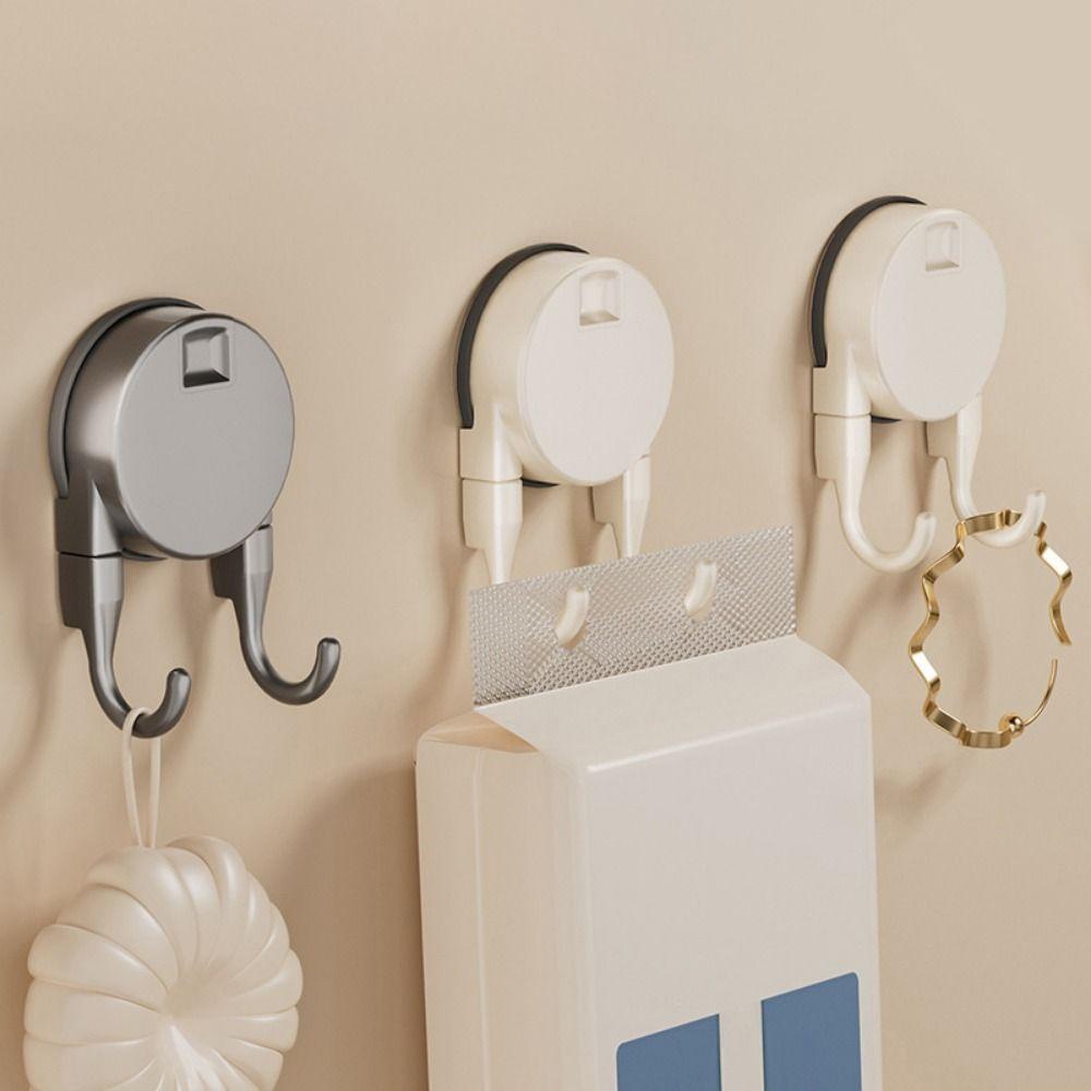 2Pcs Waterproof Suction Cup Hooks Plastic Kitchen Storage Hooks Paper Towel Double Hooks Bathroom