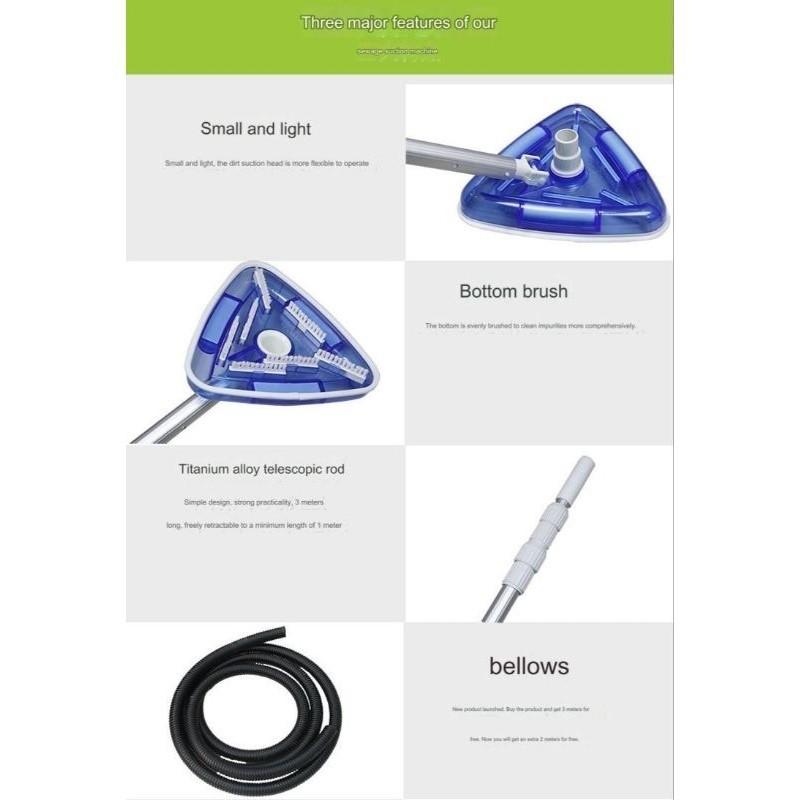 Мощная треугольная щетка для чистки бассейнов мощностью 100 Вт с телескопическим стержнем, аспирационная машина для очистки сточных вод в пруду для рыб