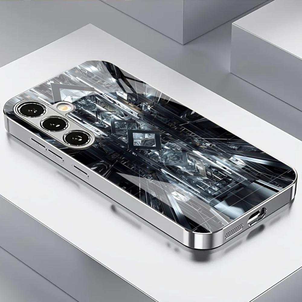 Electroplated Silver Glass Phone Cases For Samsung Galaxy S26/S25/S24/S23/S22 Ultra Plus/FE Featuring An Flowing Silver Finish