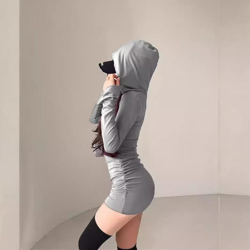 Модное женское платье в стиле вестерн, облегающее, повседневное, с длинными рукавами и капюшоном