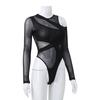 Модный сетчатый комбинезон с длинными рукавами, тонкий круглый вырез, черный очаровательный боди с диагональным вырезом, Клубная одежда