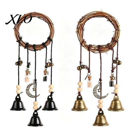 Nature Inspired Rattan Bell Pendant 2PCS Witch Bells for Door Knob, Hanging Wind Chime with Moon Pastoral Style Ornament Star Charms, Handmade