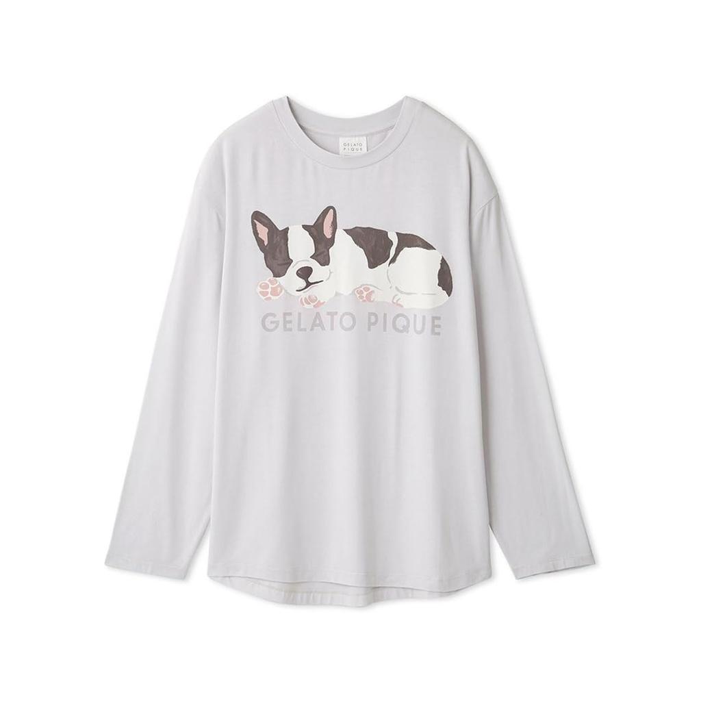 Gelato Pique Sleeping Dog Free Women's One-Point Long-Sleeved T-Shirt (Blue, Size)