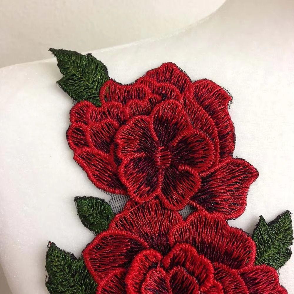 Red Embroidery Flower Applique 24*12CM Sew On Patch Floral Patches Crafts Clothing Accessories
