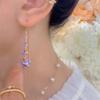 Korean Purple Crystal Round Ball Long Tassel Earrings for Women Girls Zircon Ear Line Dangle Earrings Fashion Jewelry Gifts CDN