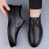 Fashion Casual Men's Leather Shoes Hollow Out Lace-Up Business Shoes Men Breathable Summer Shoes 2024 New Arrival Outdoor Walking Shoes
