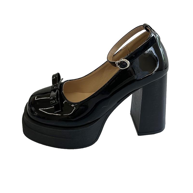 Модные белые туфли Мэри Джейн на высоком каблуке для женщин, милые туфли-лодочки из лакированной кожи с толстым каблуком и ремешком с пряжкой, обувь Лолиты, черные туфли для вечеринки