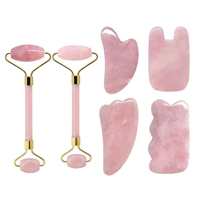 Face Jade Roller Rose Quartz Gua Sha Massage Board Facial Lifting Anti Wrinkle Beauty Skin Care Gouache Scraper Stone Massager