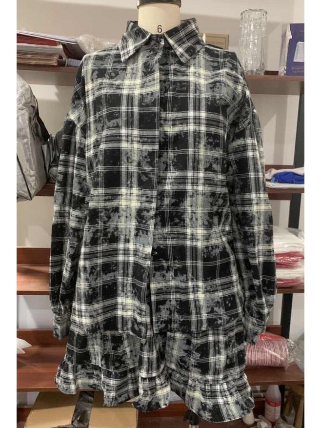 Комплект рубашки с отложным воротником и мини-юбки с оборками, европейско-американский, для сезона весна/лето 2025