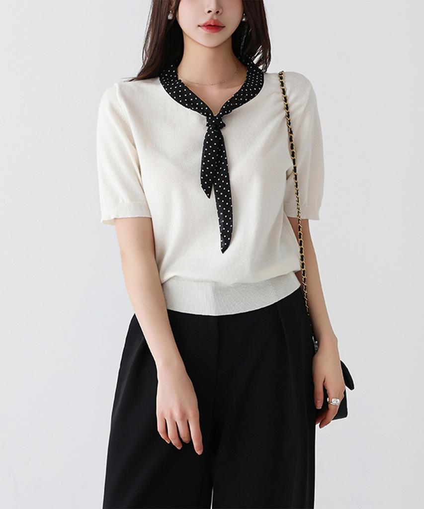 MERCI MARIE Lovely Color Block Dot Tie Knit 112895