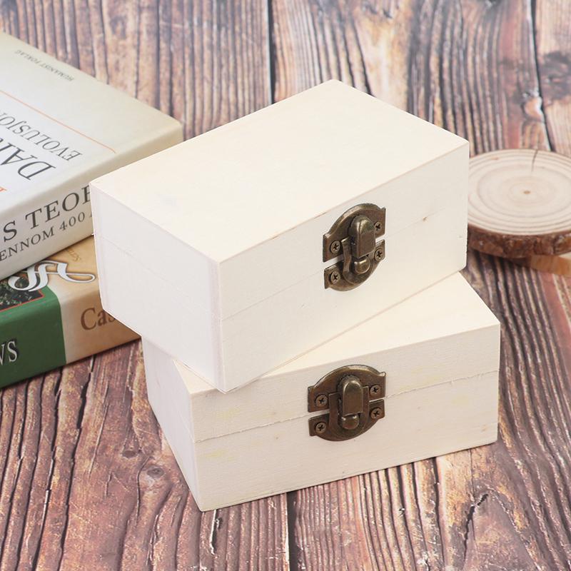 Home Storage Box Natural Wooden With Lid Golden Lock Jewelry Case Wooden Box