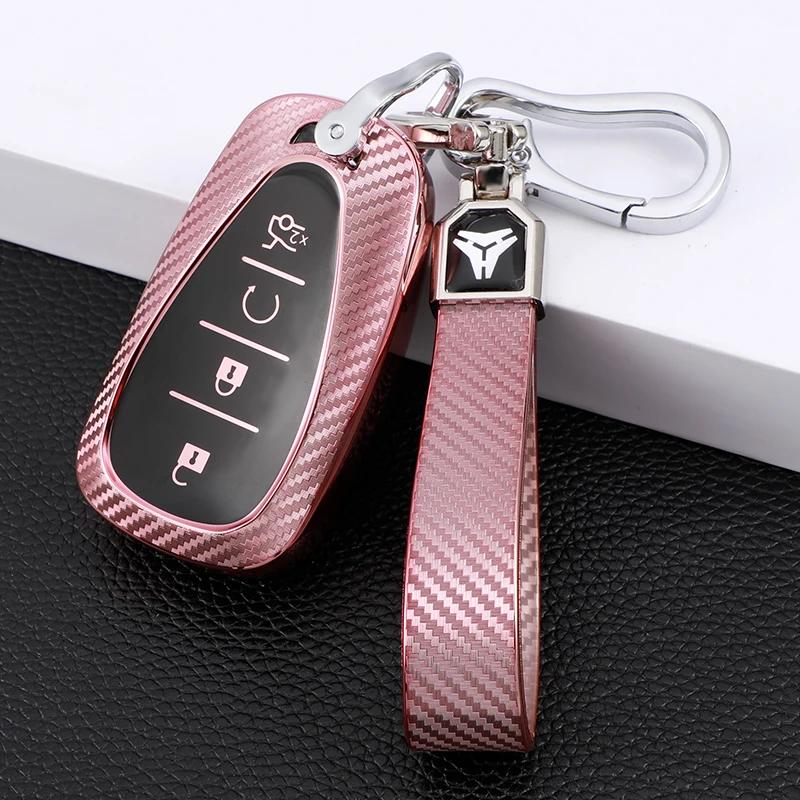 AABHN1 Carbon Fiber Car Smart Key Cover Case for Chevrolet Cruze Camaro Malibu Equinox 2016 2017 2018 2019 Key Chain
