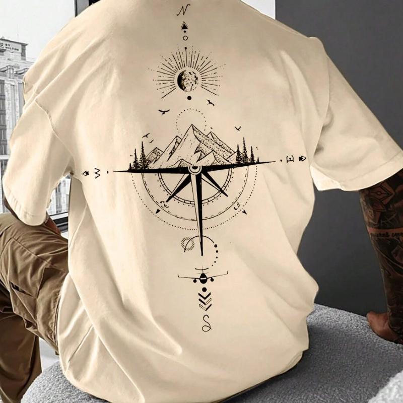 2024 New Summer Men's T-Shirt 3d Compass Printed Short Sleeve Tees Simple Fashion Male Clothing Loose Oversized T-Shirt For Men