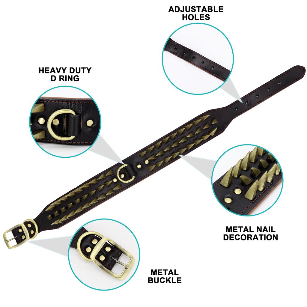 2'' Ширина кожаный ошейник для собак прочный для больших собак острые шипы с заклепками средние и большие собаки ошейники для домашних животных для питбуля немецкой овчарки