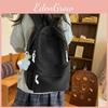 Simple Color Solid Student Lightweight Backpack With Plush Pendant School For