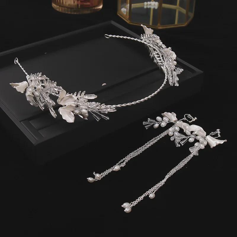 Tuanming Jewelry комплект из бриллиантовой повязки на голову и сережек с жемчугом для невест