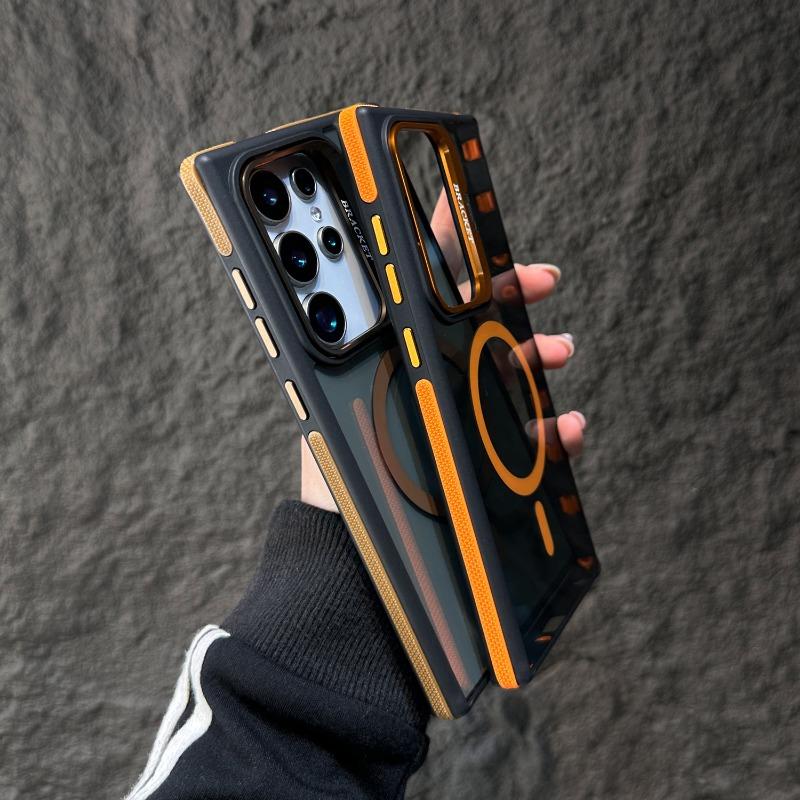 Luxury Camera Lens Stand S25 Ultra Magnetic Case for Samsung Galaxy S23 S24 FE S25 Plus S24 Ultra Magsafe Matte Shockproof Cover