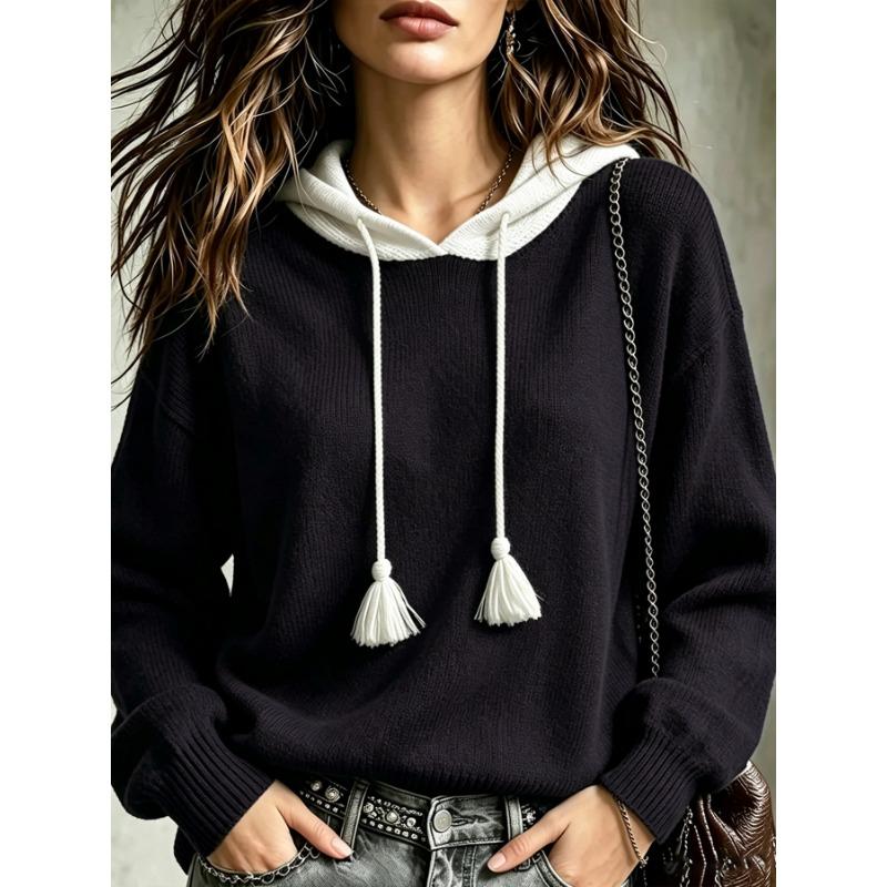 Women S Loose Fit Hooded Knit Long Sleeve Casual Pullover Sweater