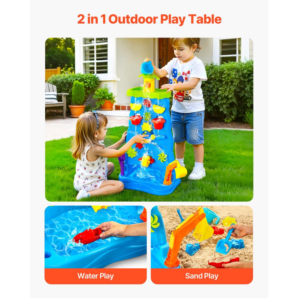 SucceBuy Water Play Table Kids Outdoor Beach Toy with 37PCS Accessories Double-Sided Summer Sand Platform for Children Gifts