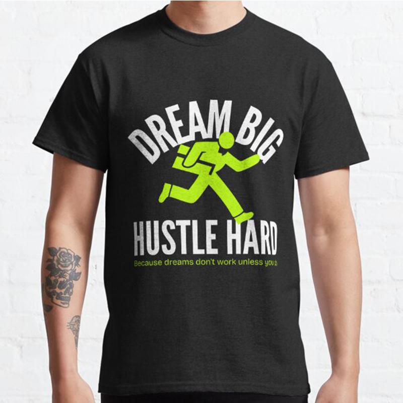 Летние Мужские Модные Повседневные Футболки с Коротким Рукавом Режим Hustle Включен Черные Оверсайз Футболки - Мужская Летняя Хлопковая Футболка с Графическим Принтом