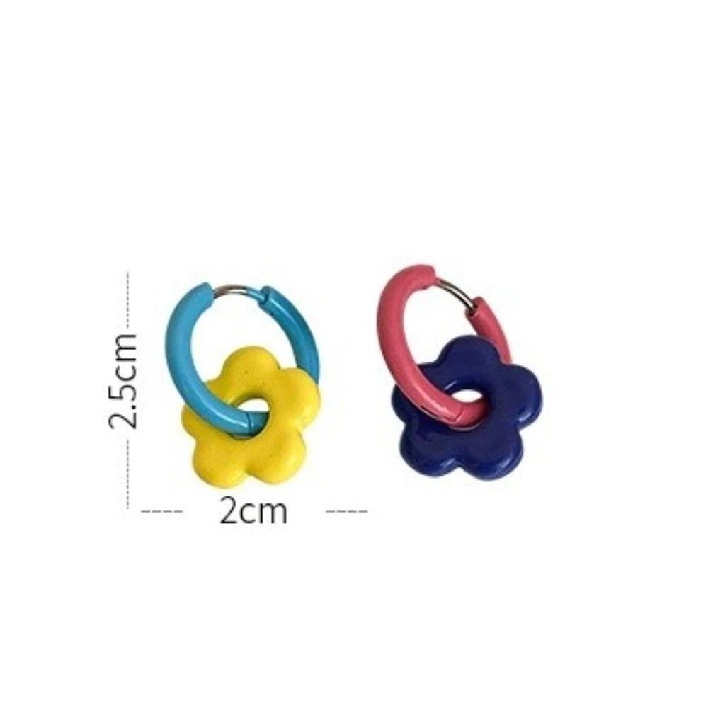 1pair Dopamine Flower Earrings Gold Color Circle Hoop Earrings Sweet Fashion Jewelry Gift