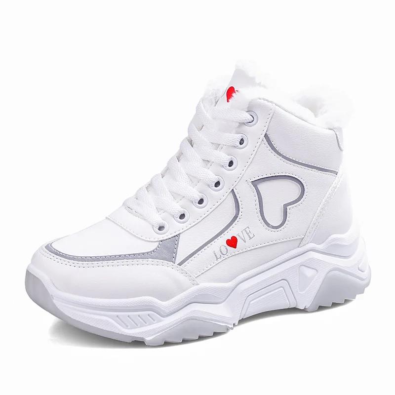 Зимние женские высокие кроссовки 2024 года, новые теплые повседневные туфли Love Woman из плюша и бархата, женская спортивная обувь на платформе Zapatillas Mujer