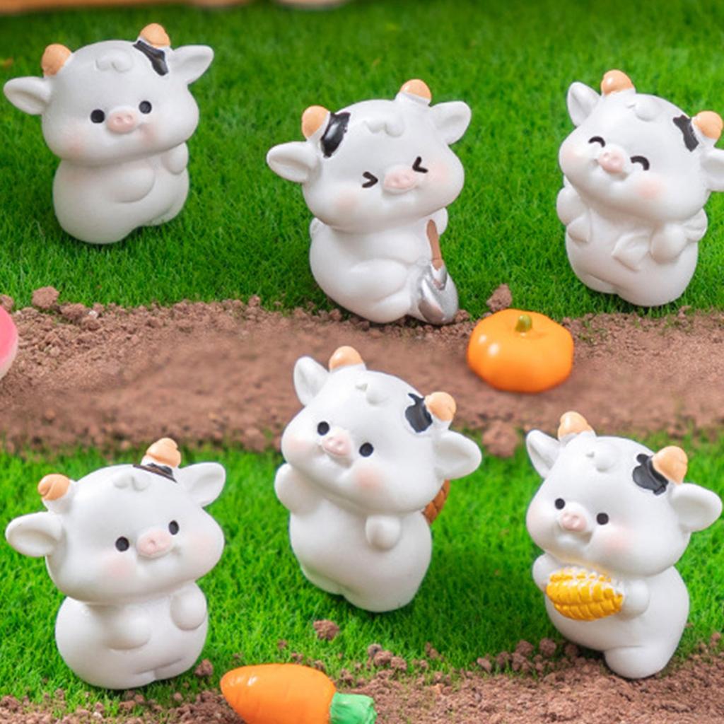 Cartoon Cow Figure Mini Miniatures Animal Garden Terrarium Resin Decorations Stakes Craft Landscaping Sculpture