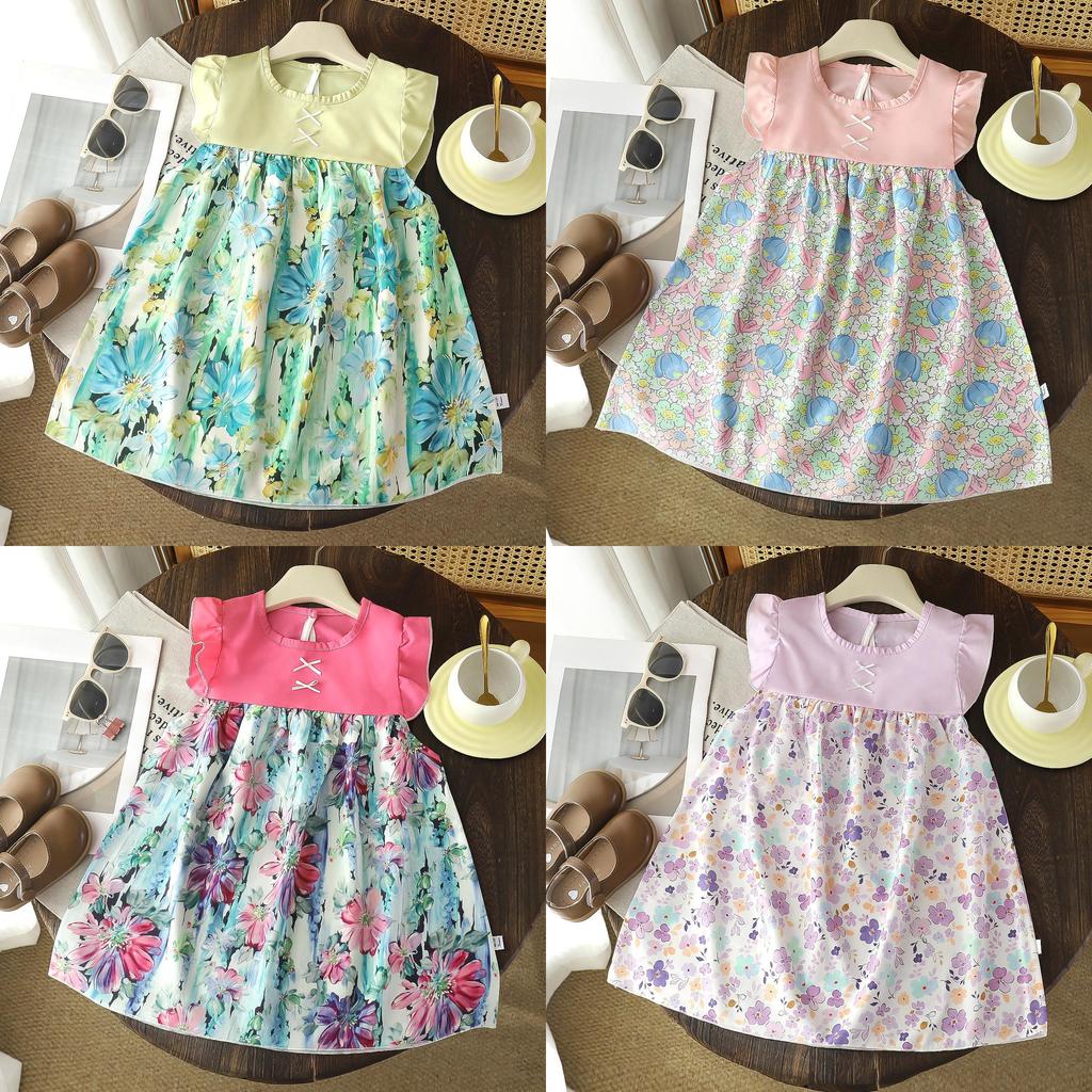 Childrens Summer Flower Print Aline Dress With Breathable Polyester For Toddler Girls