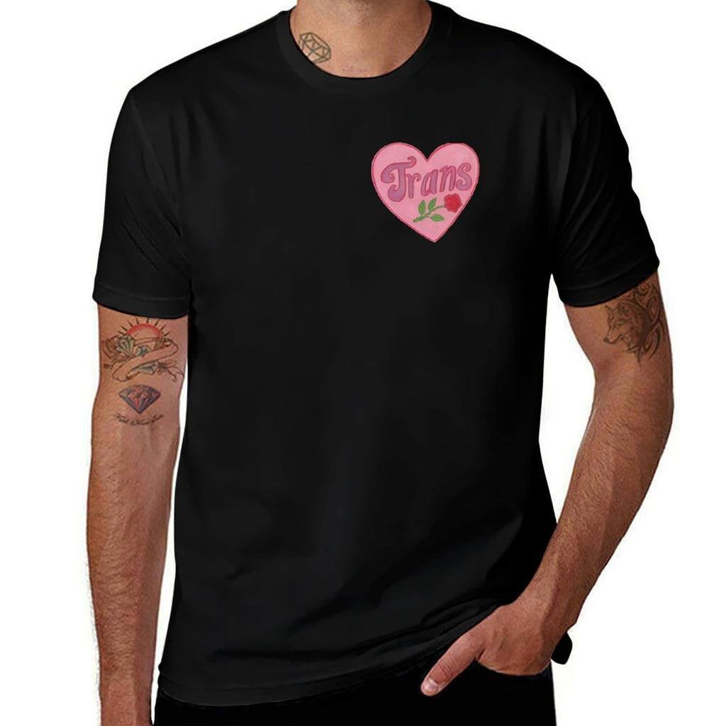 trans heart with rose TShirt Casual Streetwear Short Sleeve Tee
