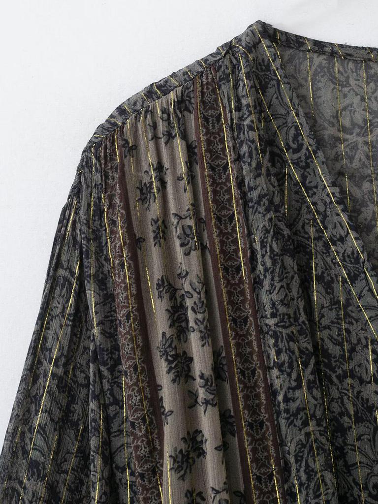 Women's Spring Fashion Metallic Thread Print Dress, European American Style
