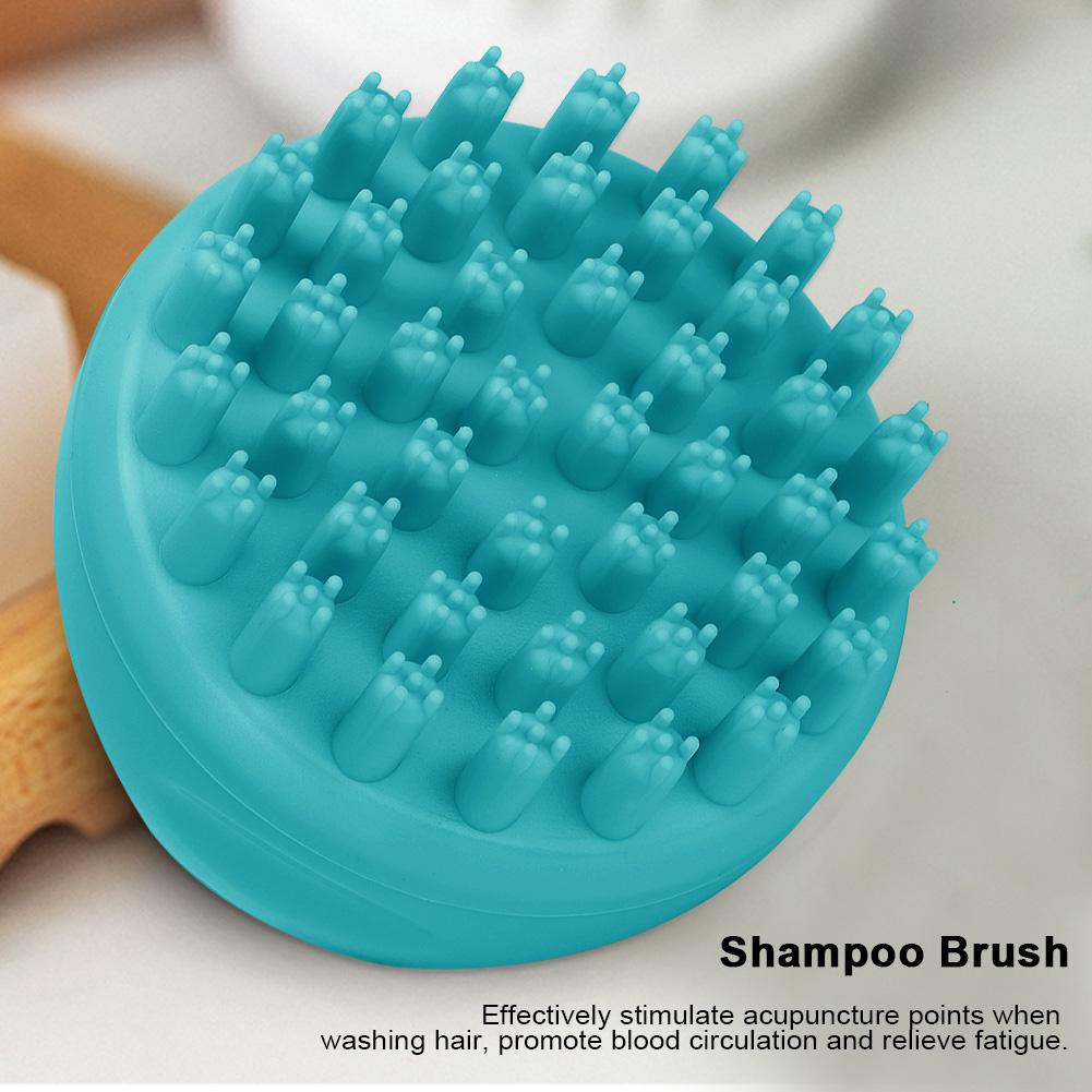 Круглая ручная массажная щетка для головы и волос, щетка для мытья шампунем с ручкой (зеленый)