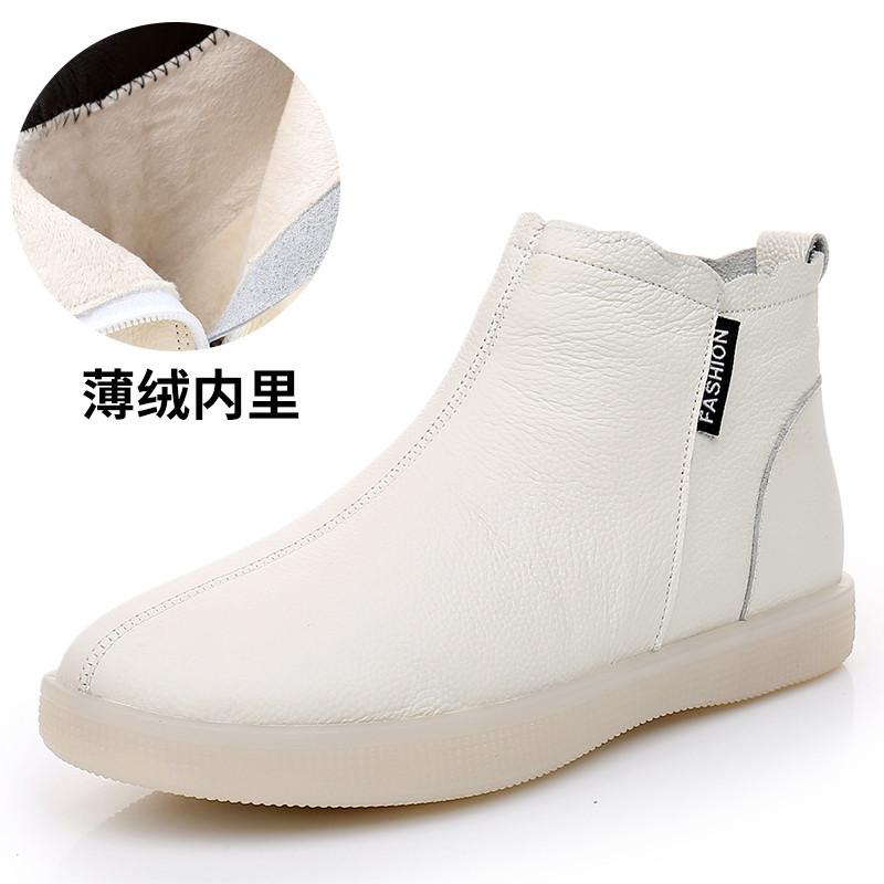 Genuine Leather Cow Women Ankle Boots Warm Wool Motorcycle Slip On Super Comfortable Booties Winter Shoes White Blackse45