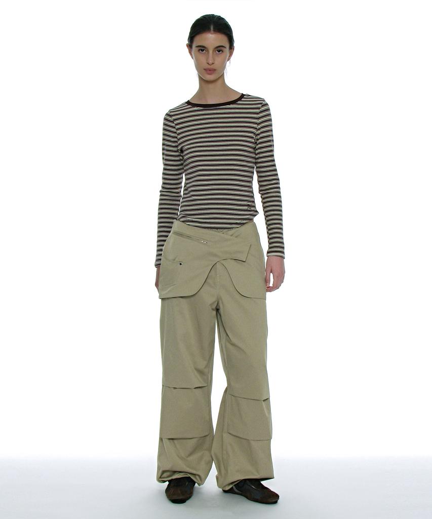 PARTIMENTO WOMEN 2-Way Belted Layered Parachute Pants_Khaki Beige