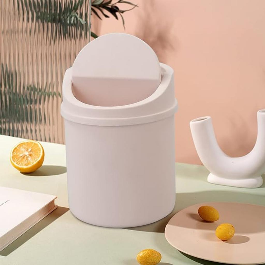 Plastic Mini Desktop Trash Can with Swing Lid, Tiny Swing Top Garbage Can, Pink